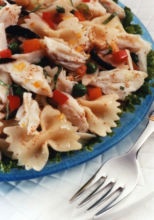 Mediterranean Crab and Bow Tie Pasta Salad with Sunshine Dressing